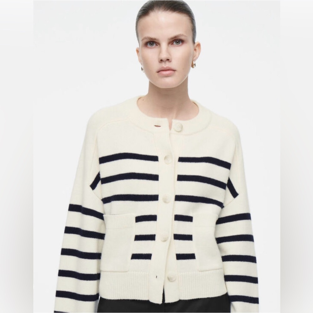 COS Striped Wool Crew Neck Sweater, Size Large. - Picture 2 of 14